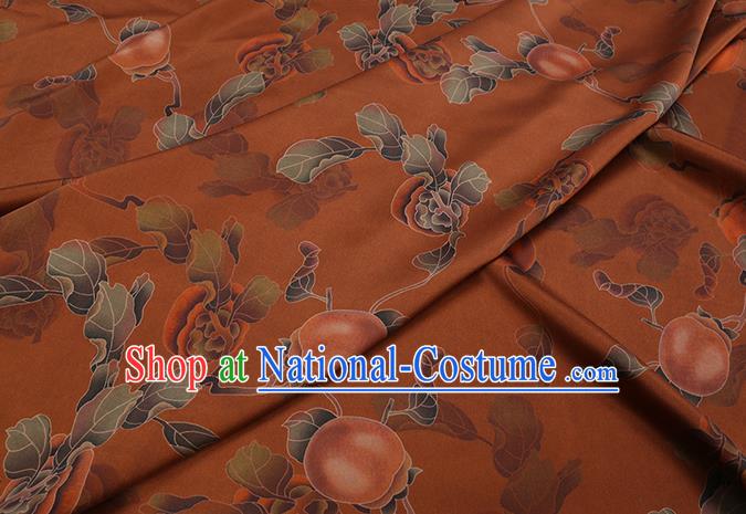 Chinese Classical Persimmon Pattern Orange Satin Fabric Traditional Cheongsam Gambiered Guangdong Silk Watered Gauze