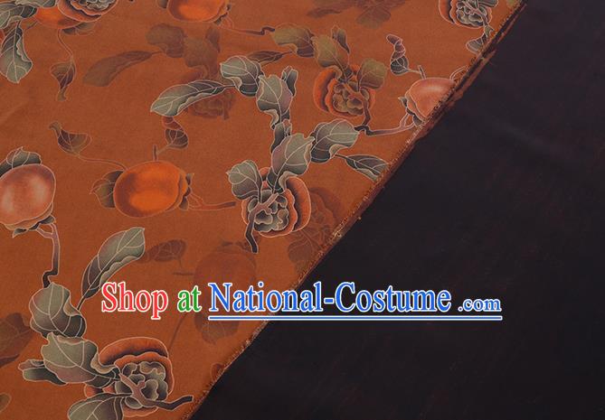 Chinese Classical Persimmon Pattern Orange Satin Fabric Traditional Cheongsam Gambiered Guangdong Silk Watered Gauze