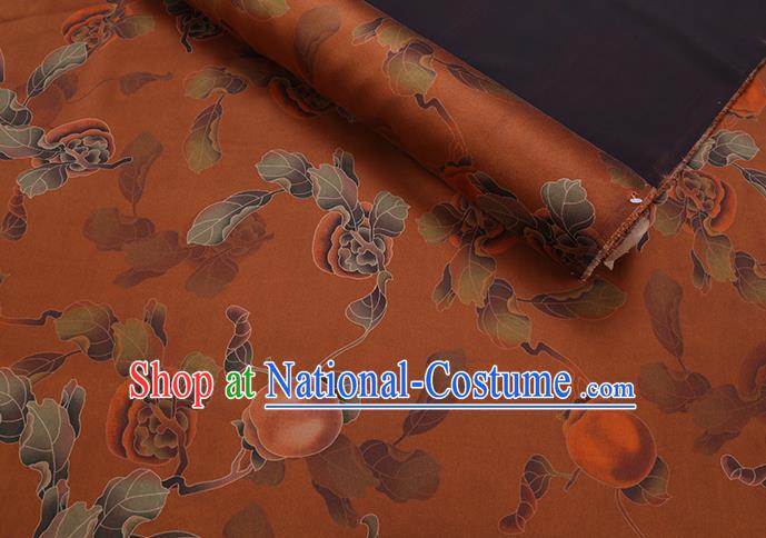 Chinese Classical Persimmon Pattern Orange Satin Fabric Traditional Cheongsam Gambiered Guangdong Silk Watered Gauze