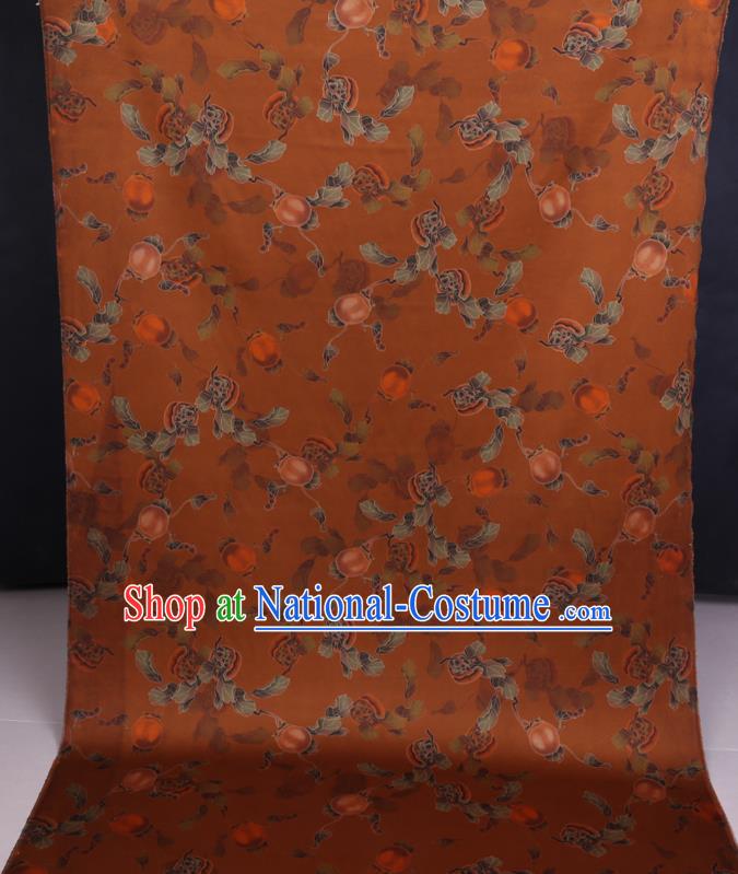 Chinese Classical Persimmon Pattern Orange Satin Fabric Traditional Cheongsam Gambiered Guangdong Silk Watered Gauze