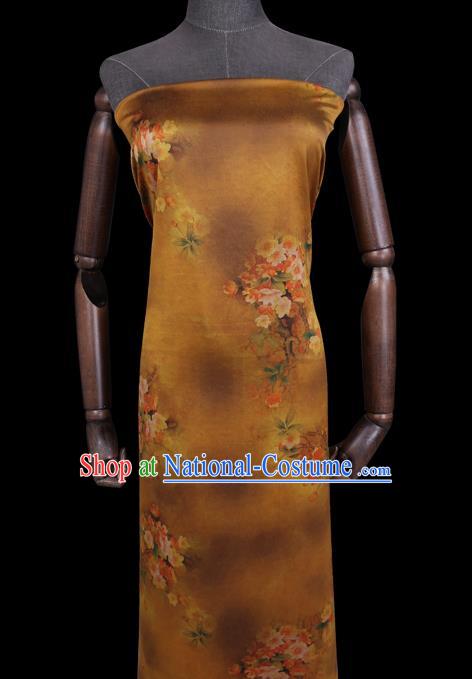 Chinese Classical Pear Blossom Pattern Silk Fabric Traditional Cheongsam Gambiered Guangdong Silk Yellow Watered Gauze