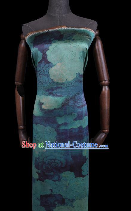 Chinese Cheongsam Blue Satin Cloth Traditional Watered Gauze Classical Cloud Pattern Gambiered Guangdong Silk Fabric