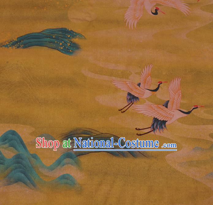 Chinese Classical Crane Pattern Yellow Gambiered Guangdong Silk Traditional Watered Gauze Cheongsam Silk Fabric