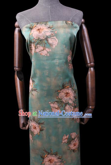 Chinese Classical Flowers Pattern Gambiered Guangdong Silk Cheongsam Silk Fabric Traditional Light Green Watered Gauze