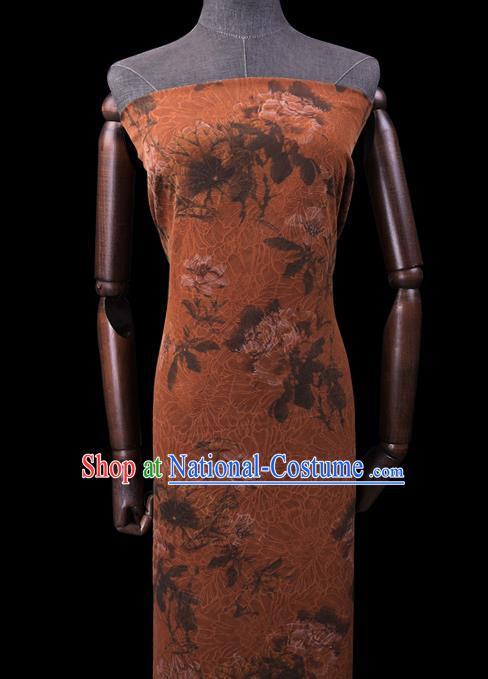 Chinese Traditional Watered Gauze Cheongsam Silk Fabric Classical Flowers Pattern Orange Gambiered Guangdong Silk