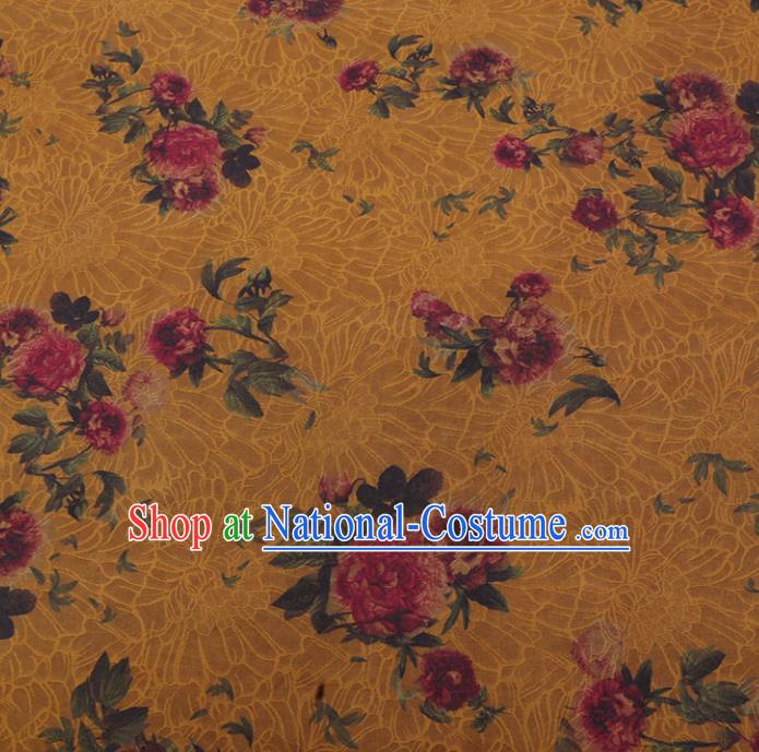 Chinese Traditional Watered Gauze Classical Flowers Pattern Yellow Gambiered Guangdong Silk Cheongsam Silk Fabric