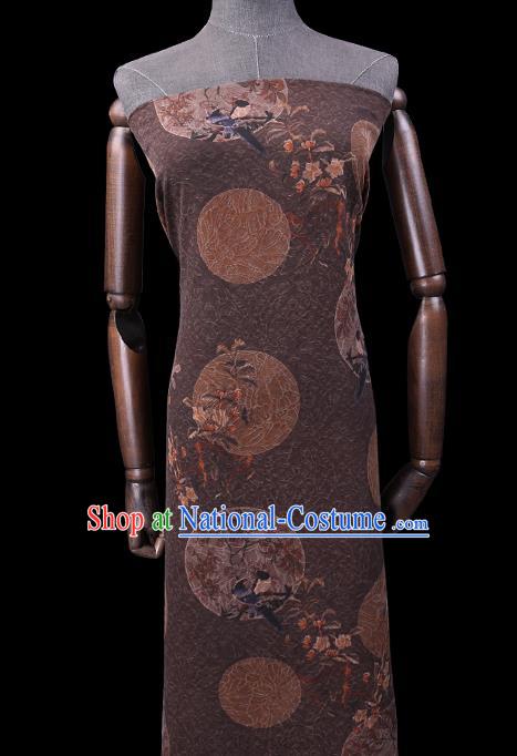 Chinese Classical Birds Pattern Brown Gambiered Guangdong Silk Traditional Cheongsam Watered Gauze Fabric