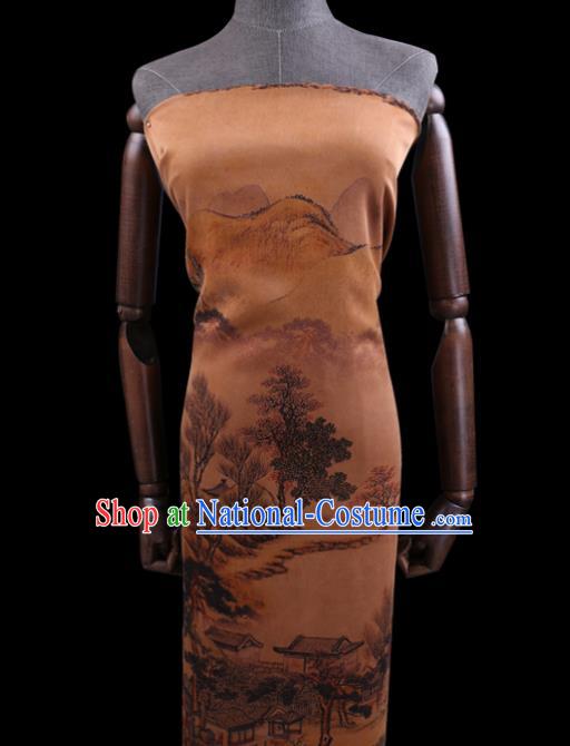 China Traditional Silk Fabric Classical Landscape Pattern Cheongsam Cloth Watered Gauze