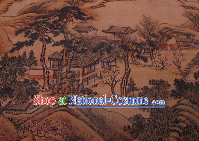 China Traditional Silk Fabric Classical Landscape Pattern Cheongsam Cloth Watered Gauze