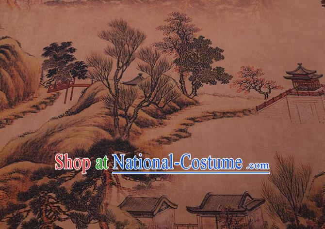 China Traditional Silk Fabric Classical Landscape Pattern Cheongsam Cloth Watered Gauze