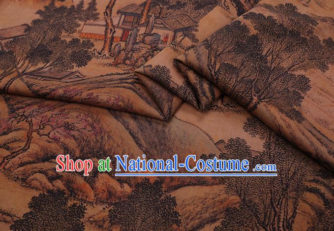 China Traditional Silk Fabric Classical Landscape Pattern Cheongsam Cloth Watered Gauze