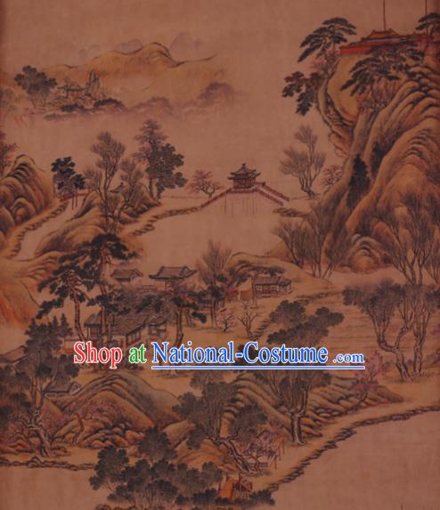 China Traditional Silk Fabric Classical Landscape Pattern Cheongsam Cloth Watered Gauze