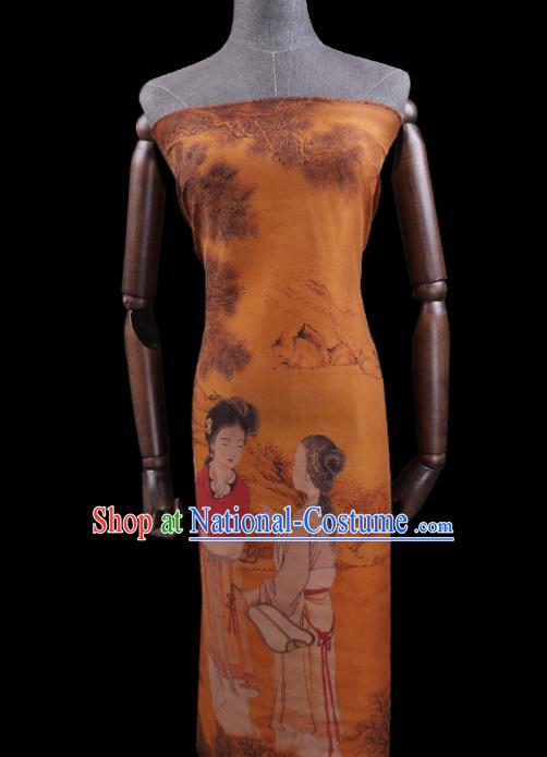 China Watered Gauze Traditional Cheongsam Cloth Classical Palace Lady Pattern Orange Silk Fabric