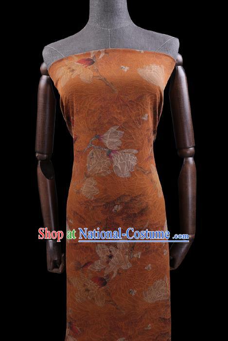 Chinese Traditional Cheongsam Silk Fabric Classical Mangnolia Pattern Orange Gambiered Guangdong Gauze