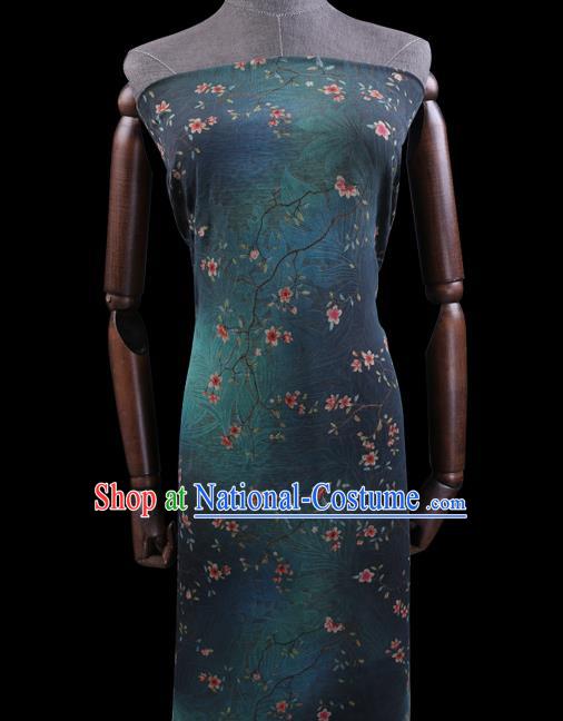 Chinese Classical Flowers Pattern Gambiered Guangdong Gauze Traditional Cheongsam Deep Green Silk Fabric