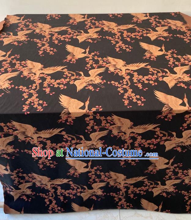 Chinese Classical Crane Plum Pattern Gambiered Guangdong Gauze Traditional Cheongsam Black Silk Fabric