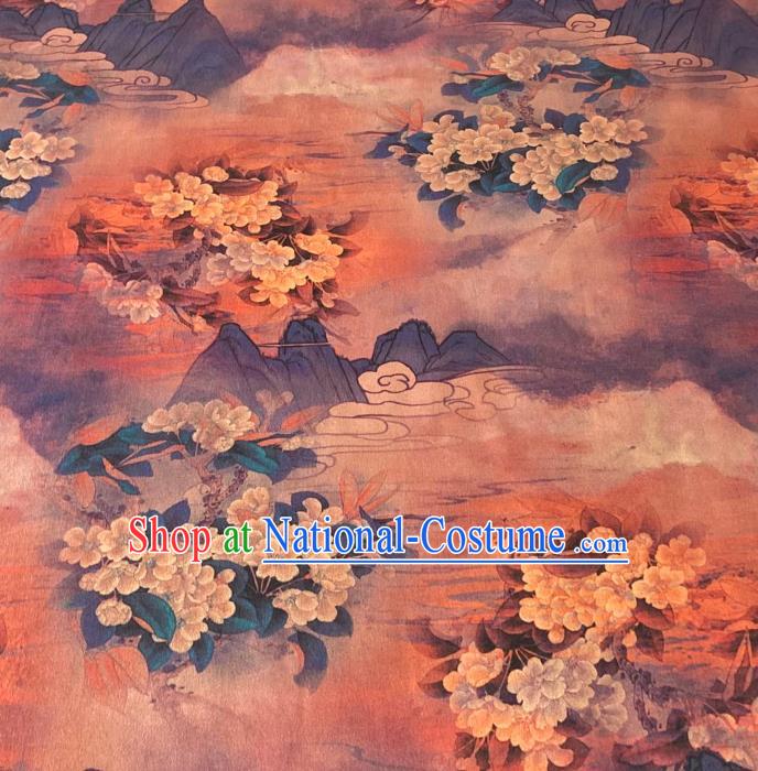 Chinese Cheongsam Classical Pear Blossom Pattern Orange Gambiered Guangdong Silk Traditional Watered Gauze Satin Fabric