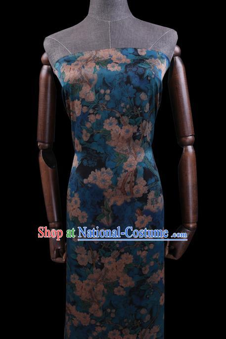 Chinese Classical Pear Blossom Pattern Gambiered Guangdong Gauze Traditional Cheongsam Blue Silk Fabric