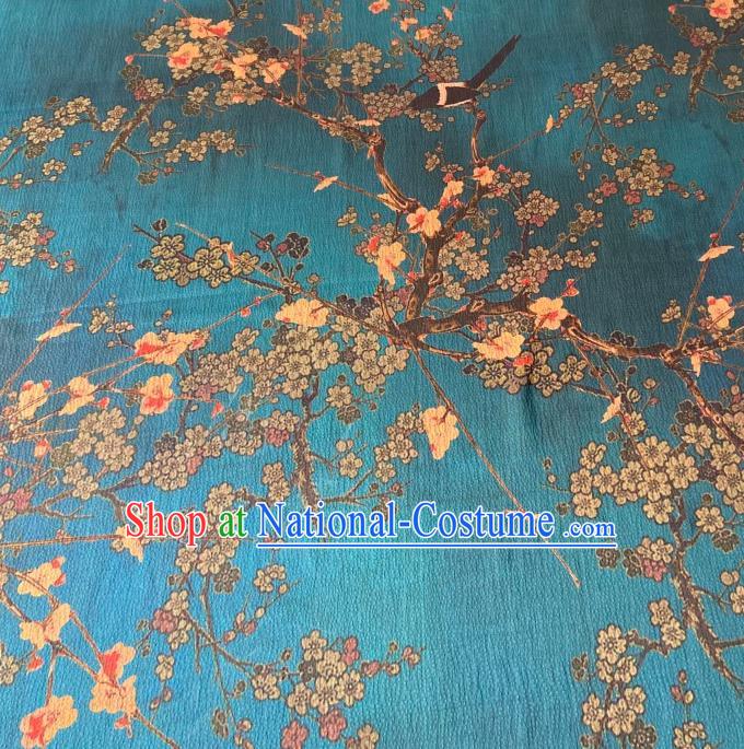 Chinese Classical Plum Blossom Pattern Gambiered Guangdong Silk Traditional Cheongsam Blue Watered Gauze Fabric