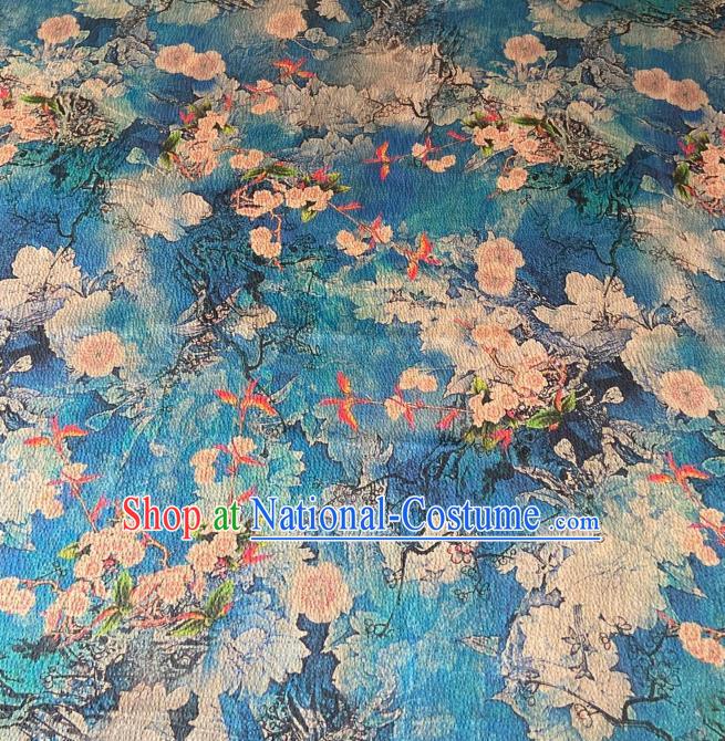 Chinese Traditional Cheongsam Blue Watered Gauze Fabric Classical Plum Pattern Gambiered Guangdong Silk