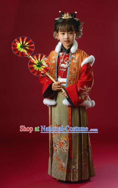 China Ancient Noble Girl Embroidered Hanfu Clothing Traditional Song Dynasty Baby Princess Historical Costumes for Kids