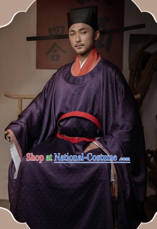 China Ancient Emperor Purple Hanfu Robe Traditional Song Dynasty Male Historical Clothing