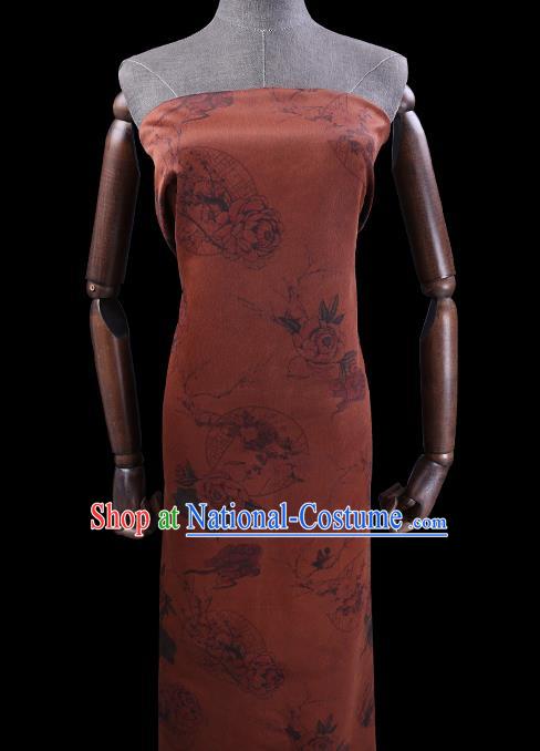 Chinese Classical Flowers Pattern Silk Drapery Traditional Gambiered Guangdong Gauze Cheongsam Rust Red Damask Cloth Fabric