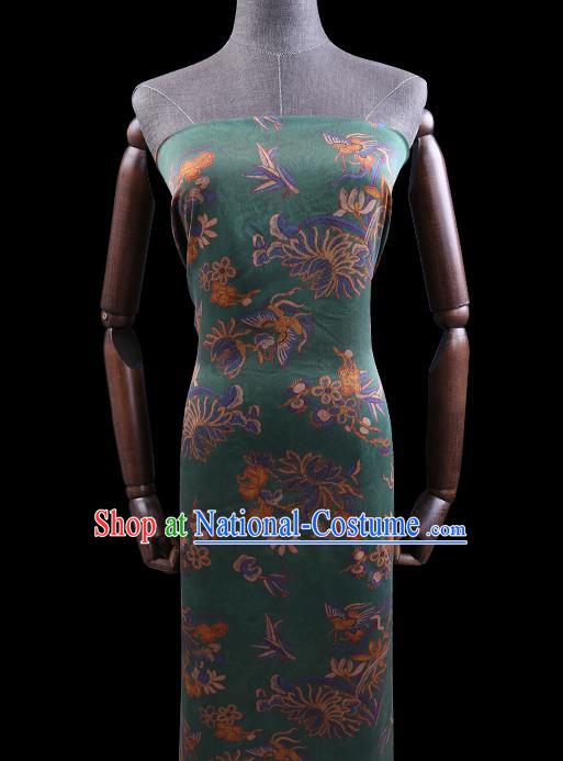 Chinese Traditional Gambiered Guangdong Gauze Cheongsam Cloth Fabric Classical Chrysanthemum Pattern Green Silk Drapery