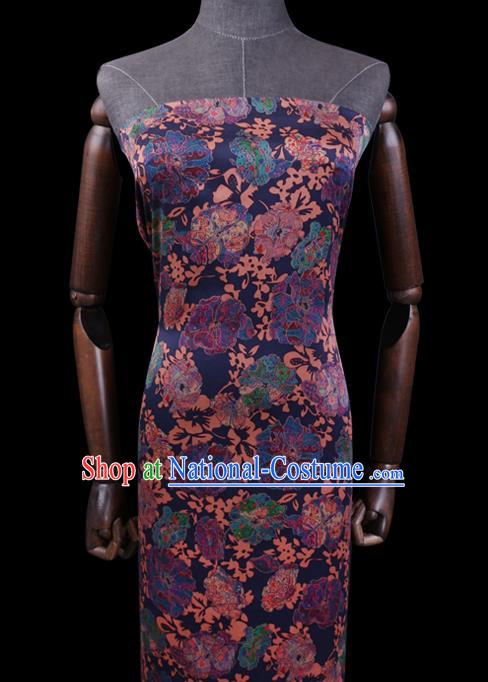 Chinese Classical Round Flowers Pattern Purple Silk Drapery Gambiered Guangdong Gauze Traditional Cheongsam Satin Fabric