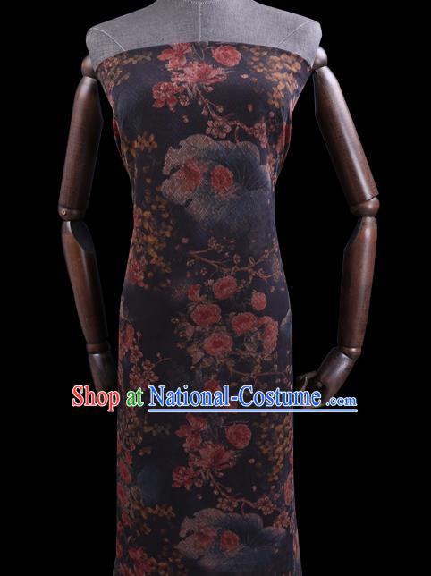 Chinese Classical Flowers Pattern Satin Fabric Cheongsam Damask Traditional Gambiered Guangdong Gauze Cloth Black Silk Drapery