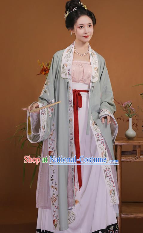 Ancient China Young Mistress Embroidered Costumes Traditional Song Dynasty Noble Lady Hanfu Dress Clothing