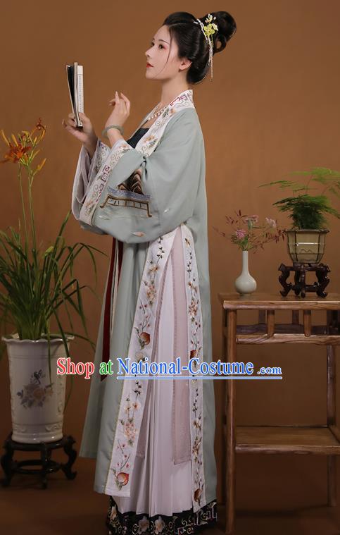 Ancient China Young Mistress Embroidered Costumes Traditional Song Dynasty Noble Lady Hanfu Dress Clothing