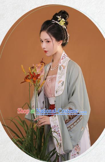 Ancient China Young Mistress Embroidered Costumes Traditional Song Dynasty Noble Lady Hanfu Dress Clothing