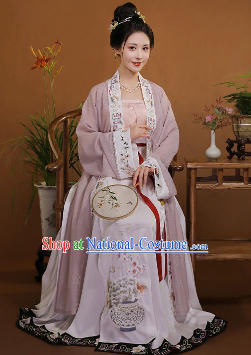 Ancient China Young Mistress Embroidered Costumes Traditional Song Dynasty Noble Lady Hanfu Dress Clothing