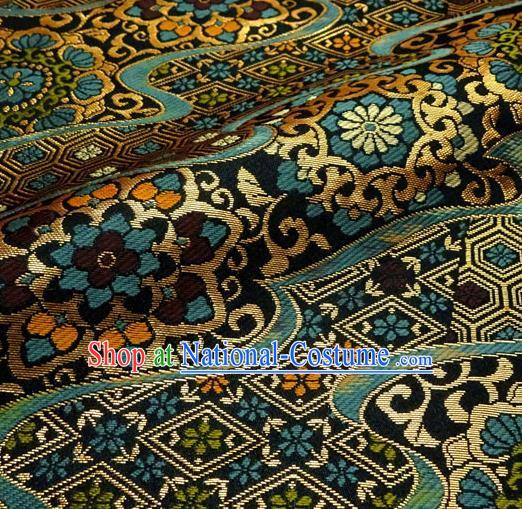 Japanese Traditional Pattern Design Black Brocade Nishijin Tapestry Satin Asian Kimono Fabric