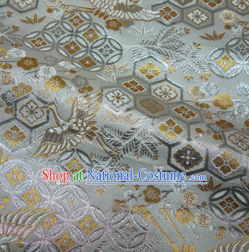 Japanese Traditional Cranes Pattern Design Brocade Nishijin Tapestry Satin Asian Kimono Grey Fabric