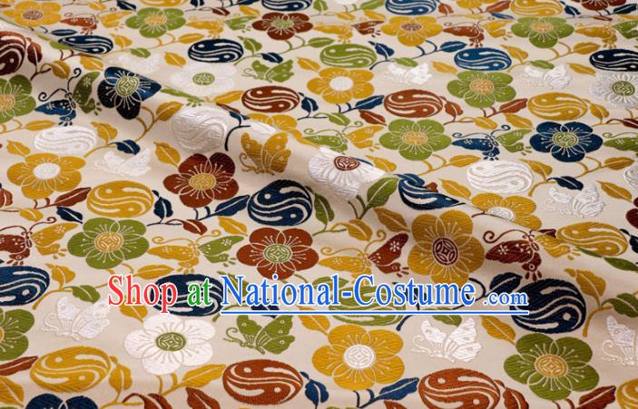 Japanese Traditional Butterfly Plum Pattern Design Brocade Nishijin Tapestry Satin Asian Kimono Beige Cloth Fabric