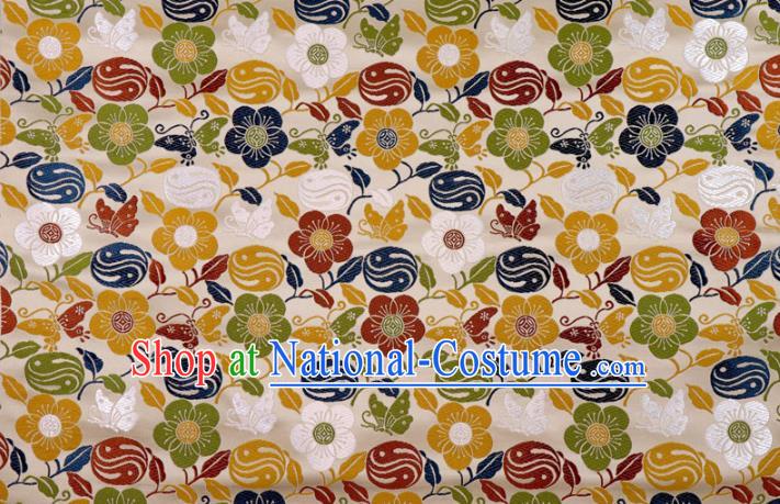 Japanese Traditional Butterfly Plum Pattern Design Brocade Nishijin Tapestry Satin Asian Kimono Beige Cloth Fabric