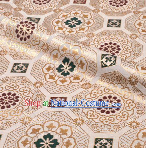 Japanese Nishijin Tapestry Satin Asian Kimono Beige Cloth Fabric Traditional Pattern Design Brocade