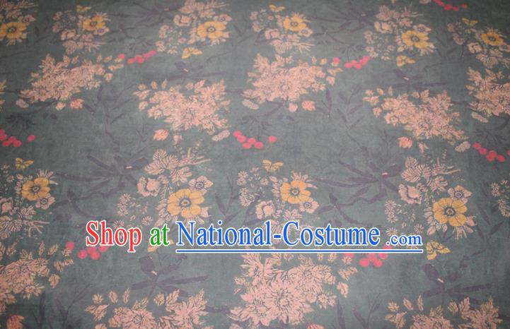 Chinese Classical Crack Pattern Dark Green Silk Drapery Traditional Gambiered Guangdong Gauze Cheongsam Fabric