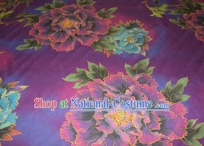 Chinese Classical Peony Pattern Silk Drapery Traditional Gambiered Guangdong Gauze Cheongsam Purple Satin Fabric