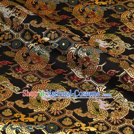 Asian Nishijin Tapestry Satin Japanese Kimono Cloth Fabric Traditional Dragon Pattern Design Black Brocade