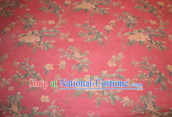 Chinese Classical Flowers Pattern Silk Drapery Traditional Gambiered Guangdong Gauze Cheongsam Red Satin Fabric