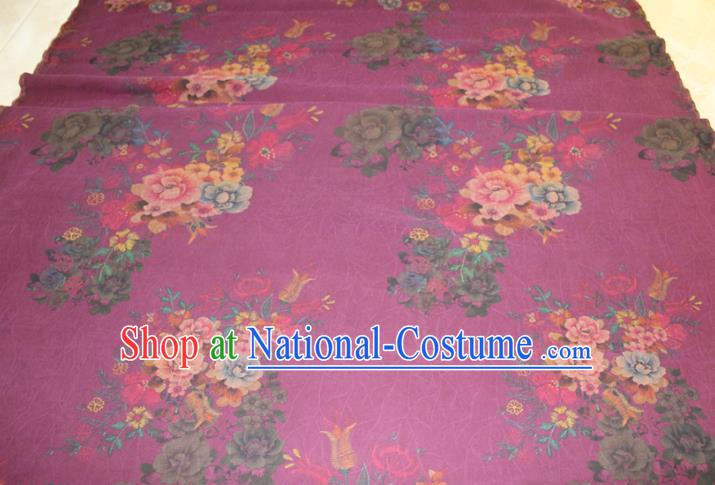 Chinese Cheongsam Purple Satin Fabric Classical Flowers Pattern Silk Drapery Traditional Gambiered Guangdong Gauze