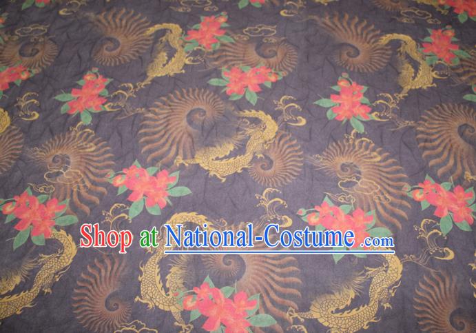 Chinese Cheongsam Navy Satin Fabric Traditional Gambiered Guangdong Gauze Classical Flowers Pattern Silk Drapery