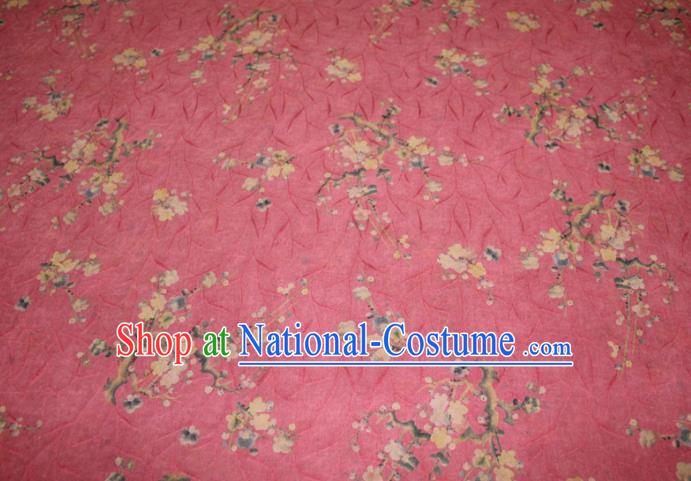 Chinese Cheongsam Pink Satin Fabric Traditional Gambiered Guangdong Gauze Classical Plum Blossom Pattern Silk Drapery