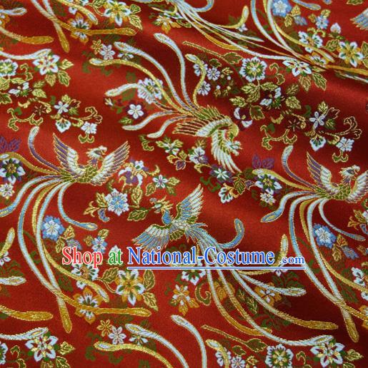 Asian Japanese Kimono Cloth Fabric Nishijin Tapestry Satin Traditional Phoenix Pattern Design Red Brocade