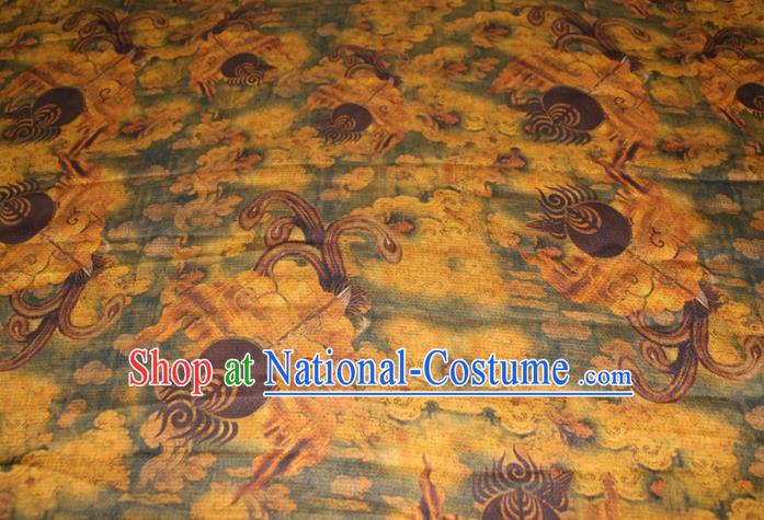 Chinese Traditional Ginger Gambiered Guangdong Gauze Cheongsam Yellow Satin Fabric Classical Pattern Silk Drapery