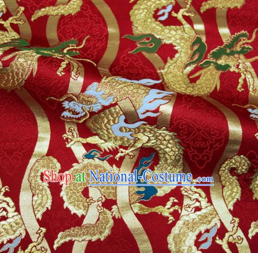 Asian Japanese Nishijin Tapestry Satin Kimono Cloth Fabric Traditional Dragon Pattern Design Red Brocade