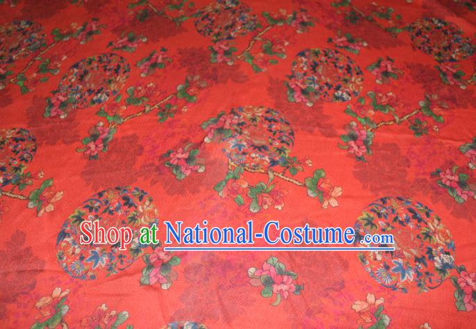 Chinese Traditional Red Gambiered Guangdong Gauze Cheongsam Satin Fabric Classical Flowers Pattern Silk Drapery